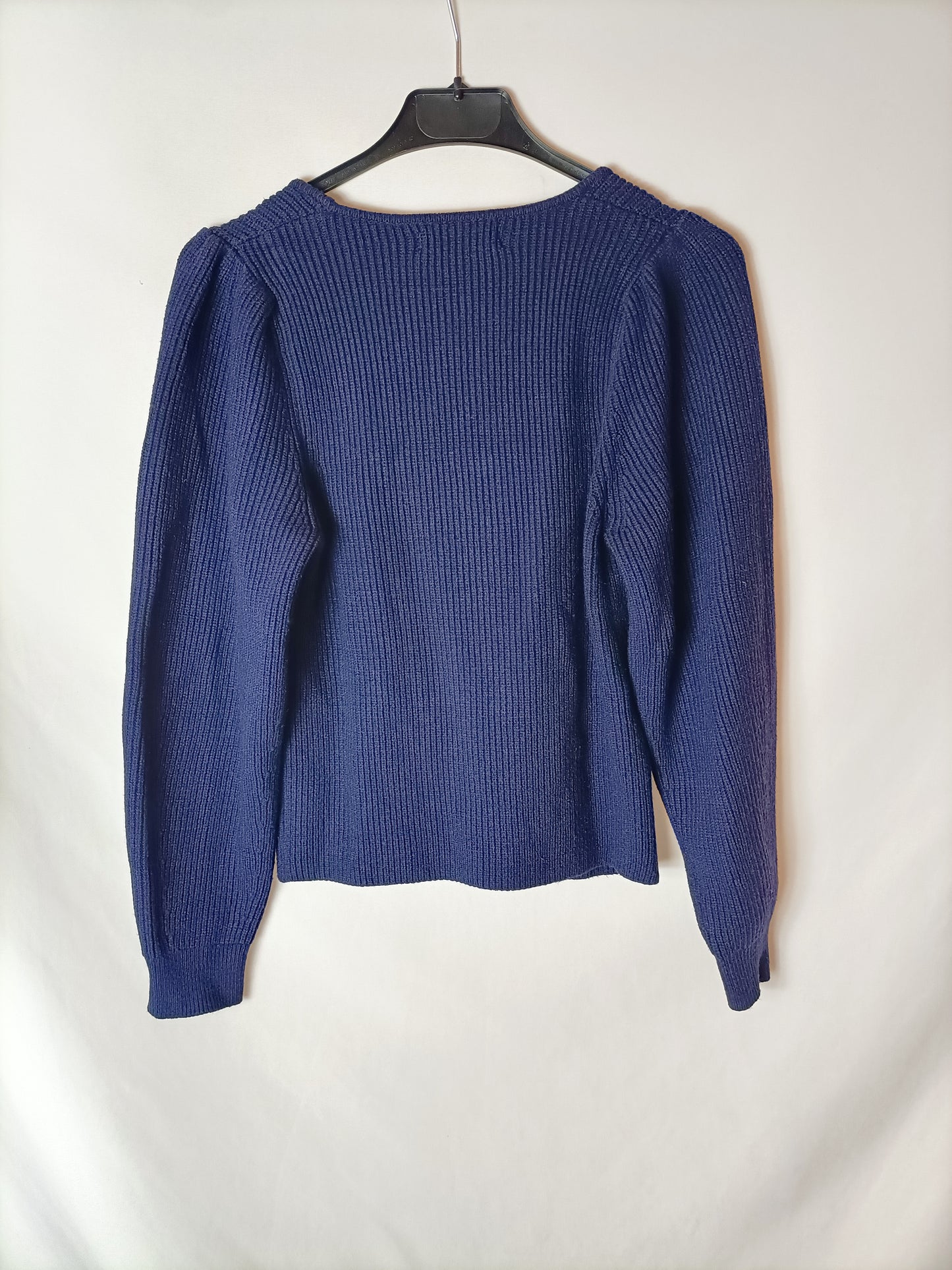 MANGO. Jersey azul canalé T.s