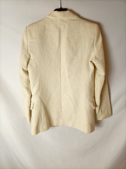 MANGO. Blazer beige tweed T.m