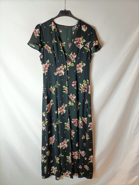 ZARA. Vestido largo negro abotonado T.m