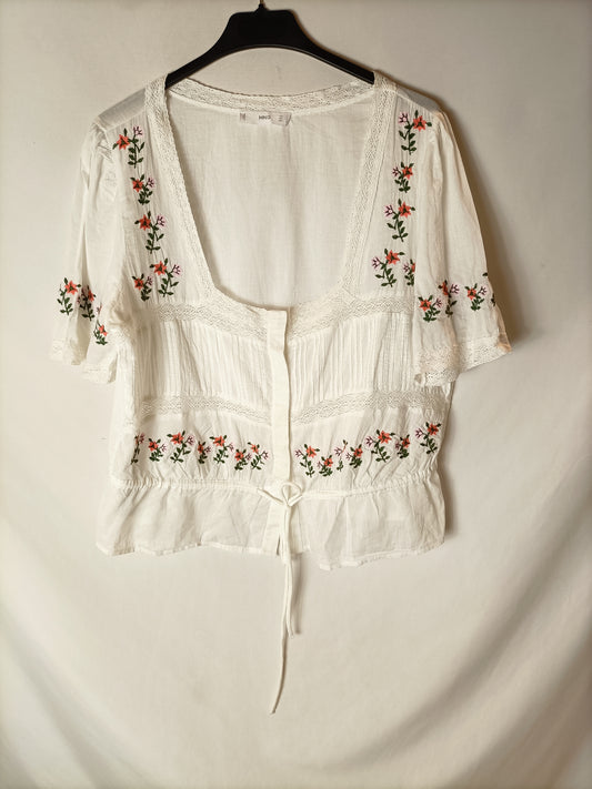 MANGO. Top blanco flores T.l