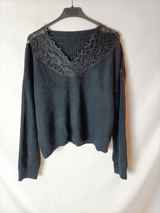 SHEIN. Jersey negro encaje T.l