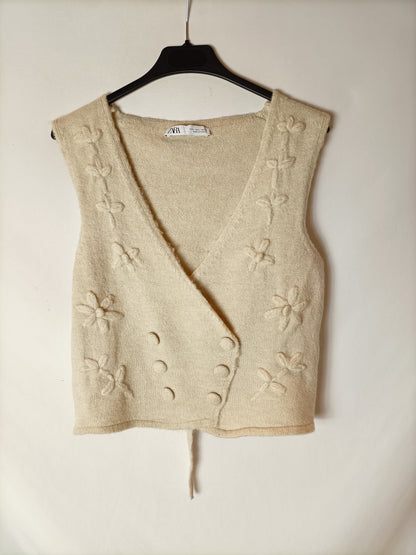 ZARA. Chaleco punto beige T.l