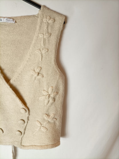 ZARA. Chaleco punto beige T.l