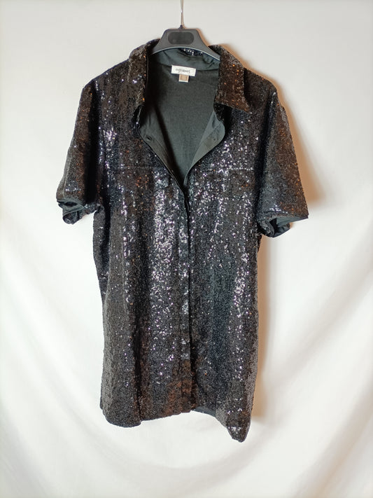 EXTRO&VERT. Vestido negro lentejuelas T.42