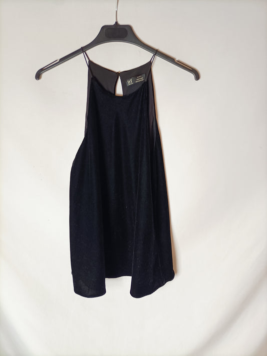 ZARA. Top negro terciopelo cuello halter. T S