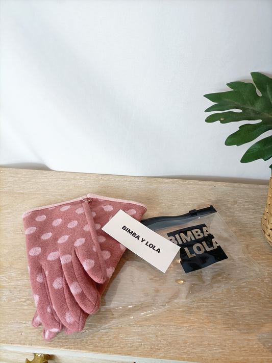 BIMBA Y LOLA. Guantes rosas lunares. T M