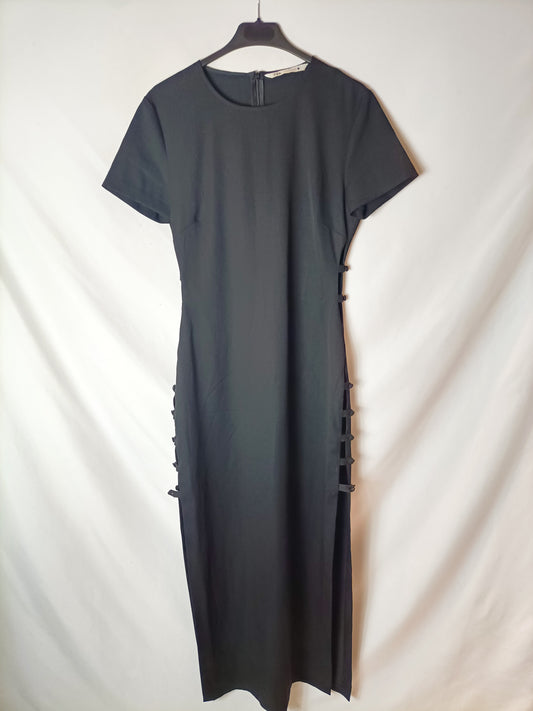 ZARA. Vestido negro botones T.s