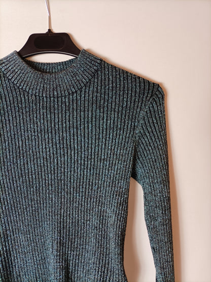 H&M. Top azul con hilos brillantes T.xs