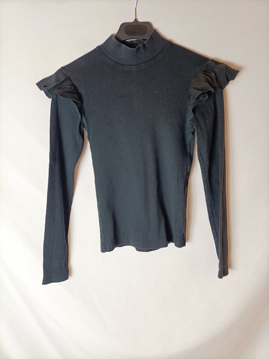 ZARA. Top negro manga larga T.s