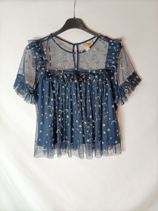 H&M. Top tul azul estampado. T S