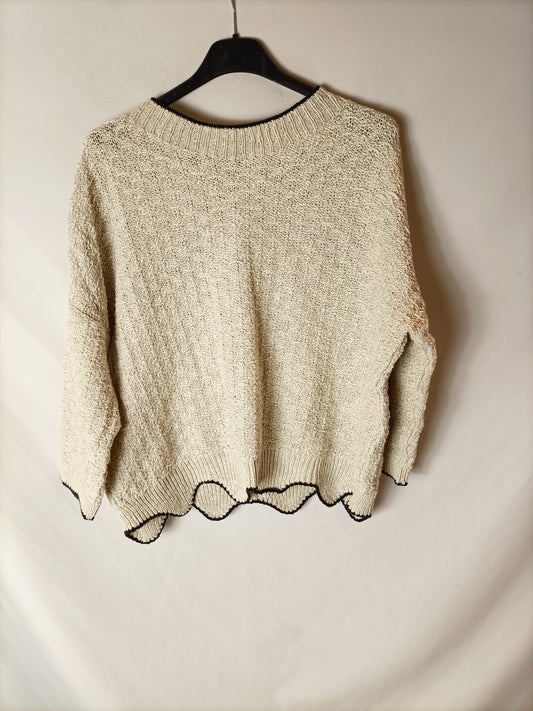 MANGO. Jersey blanco roto t.S