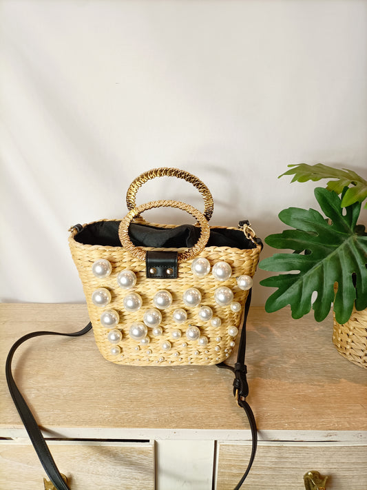 UTERQÜE. bolso rafia perlas