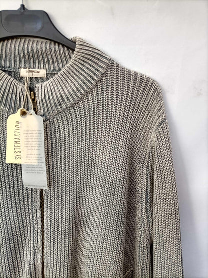 SYTEMACTION. Jersey gris y beige cremallera T.l