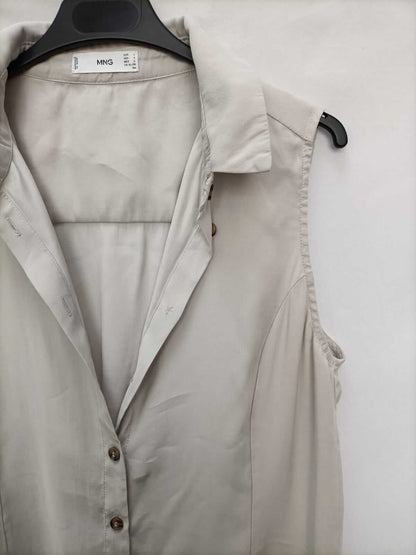 MANGO. Vestido camisero beige T.l