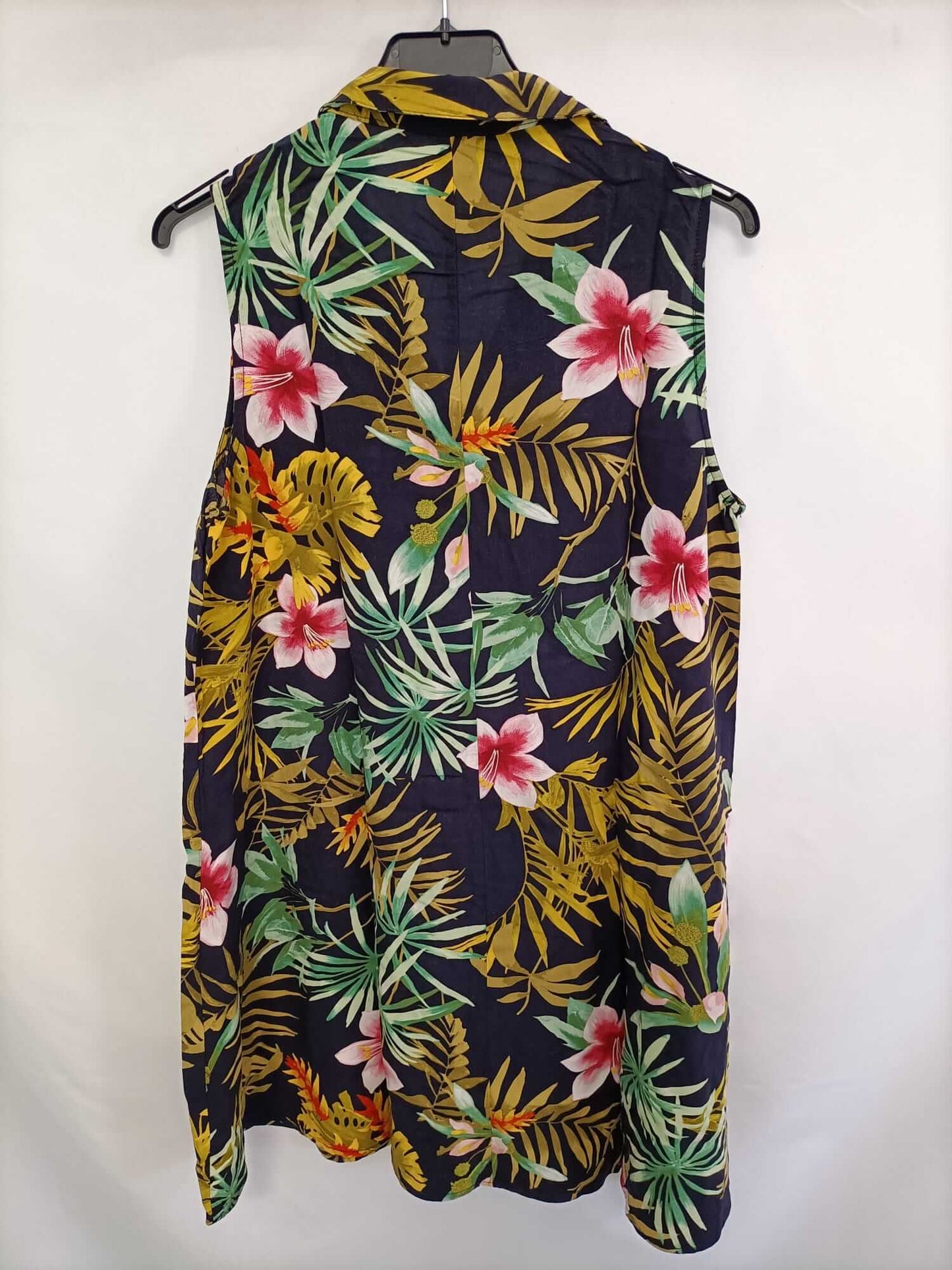 STRADIVARIUS.Vestido azul flores hawaianas T.m
