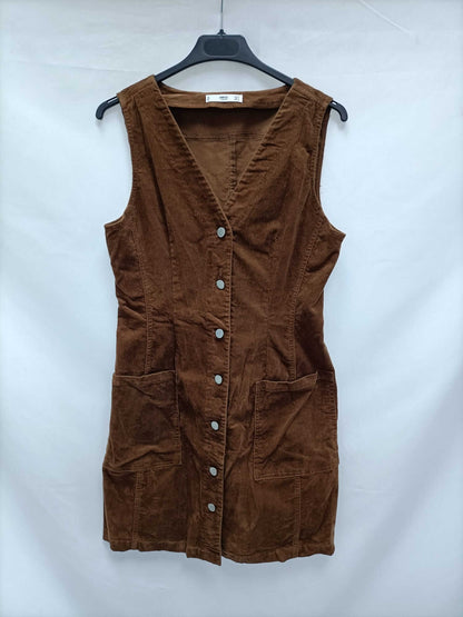 MANGO.Vestido abotonado micropana marrón T.m