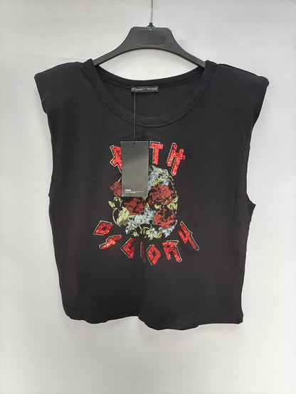 ZARA. T-shirt with shoulder pads and sequins Tm