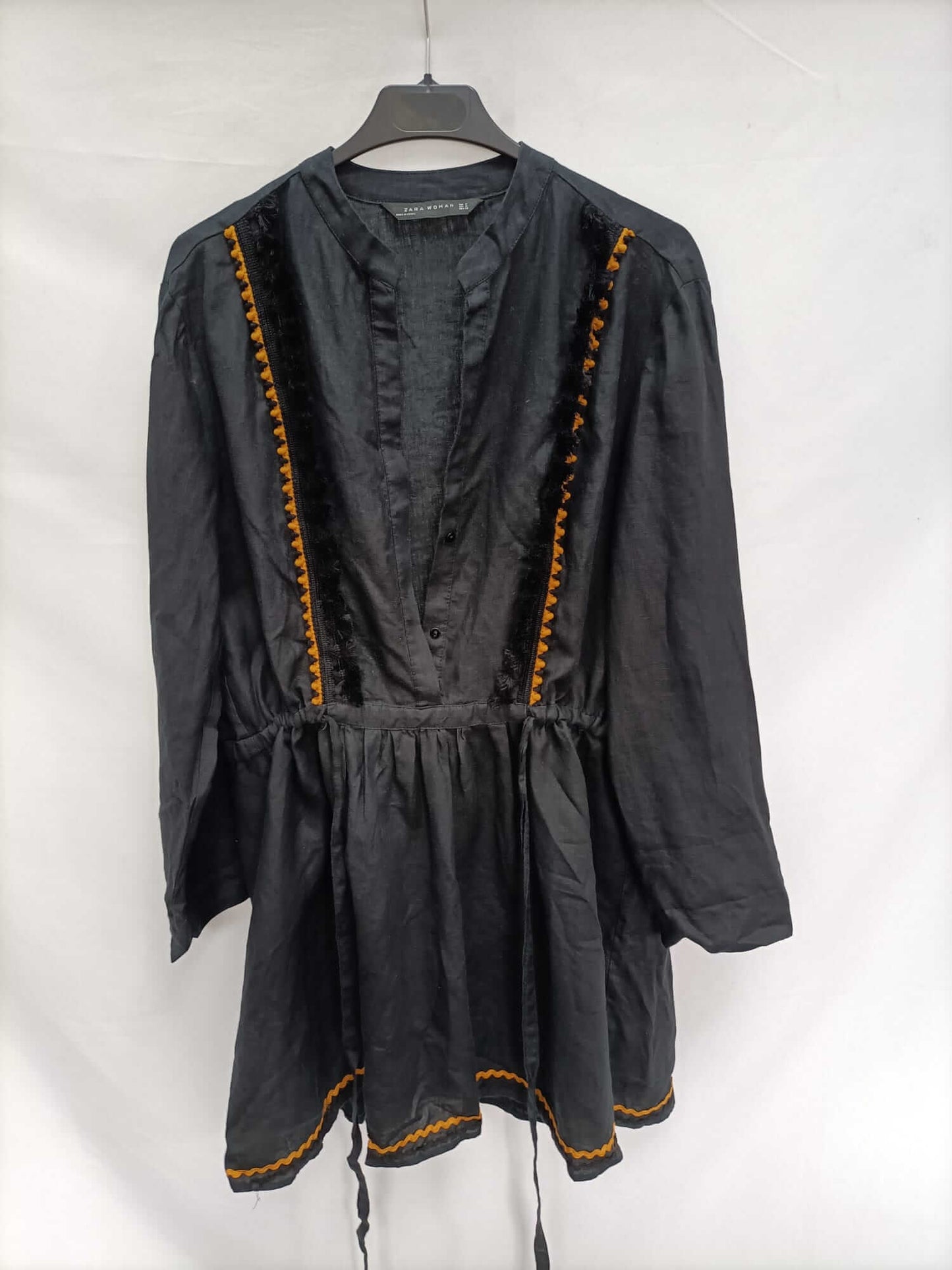 ZARA.Vestido lino bordado T.m