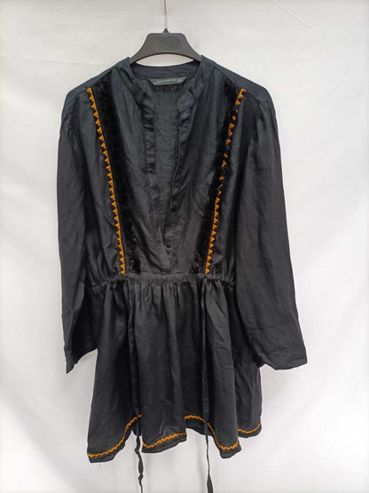 ZARA.Vestido lino bordado T.m
