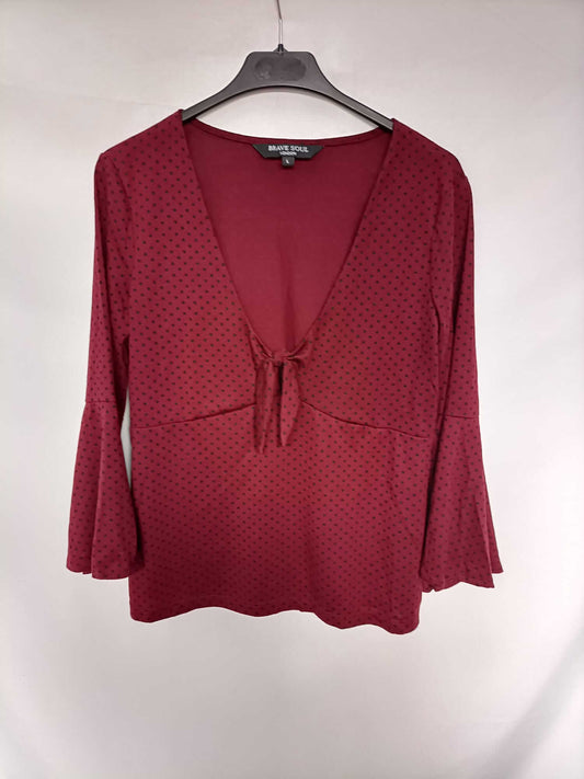 BRAVE SOUL.Top burdeos lunares negros T.L