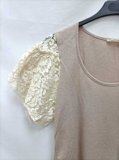 MEISIE.Body beige punto encaje mangas T.m