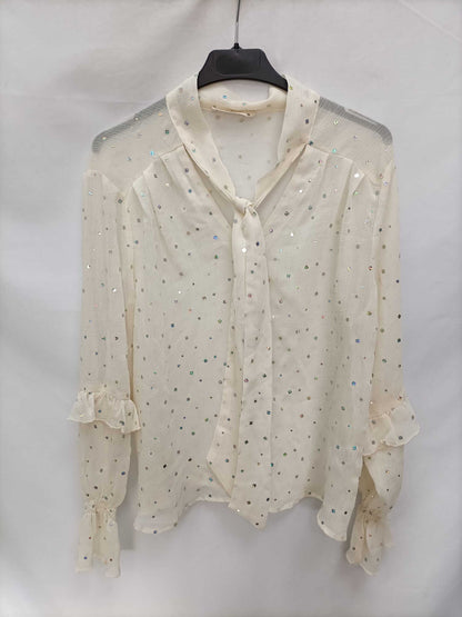MEISIE.Blusa fluida beige cristales T.m