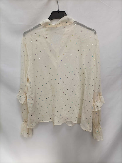 MEISIE.Blusa fluida beige cristales T.m