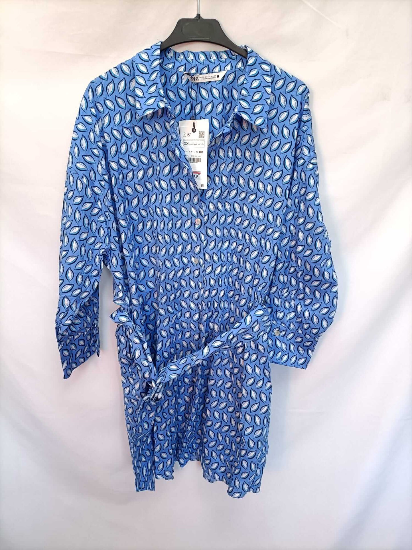 ZARA.Blue printed shirt dress S.XXL