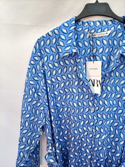 ZARA.Blue printed shirt dress S.XXL