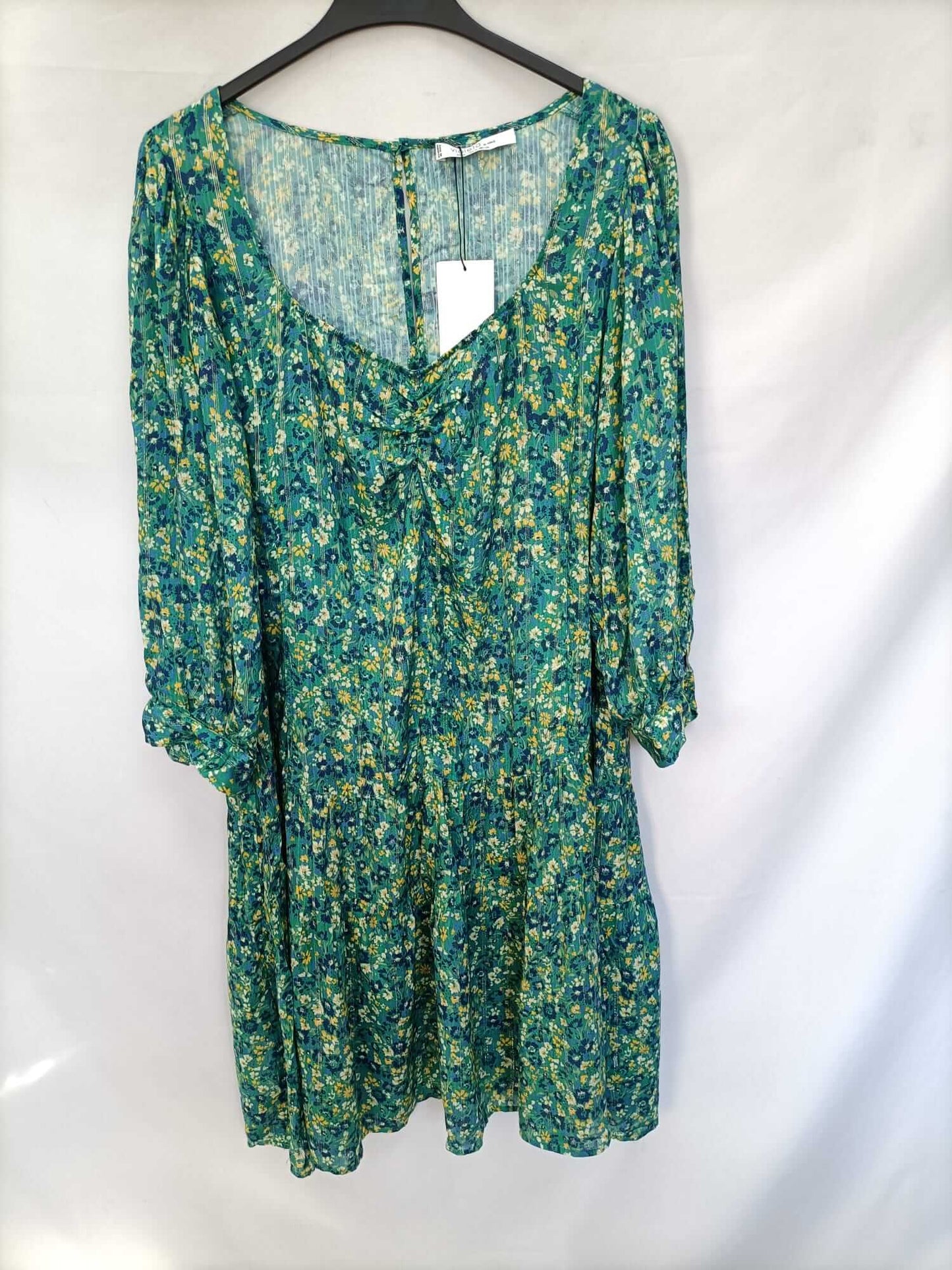 MARKET.VIOLETA BY MANGO.Vestido corto verde flores T.XL