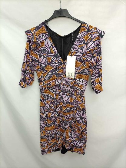 ZARA.Vestido fruncido estampado T.s