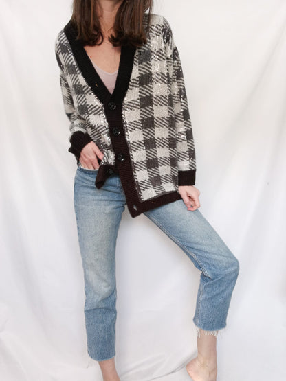 MANGO. Chaqueta cuadros lentejuelas T.s