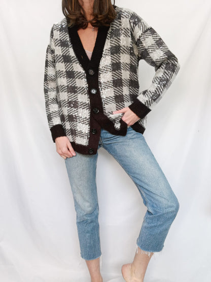 MANGO. Chaqueta cuadros lentejuelas T.s