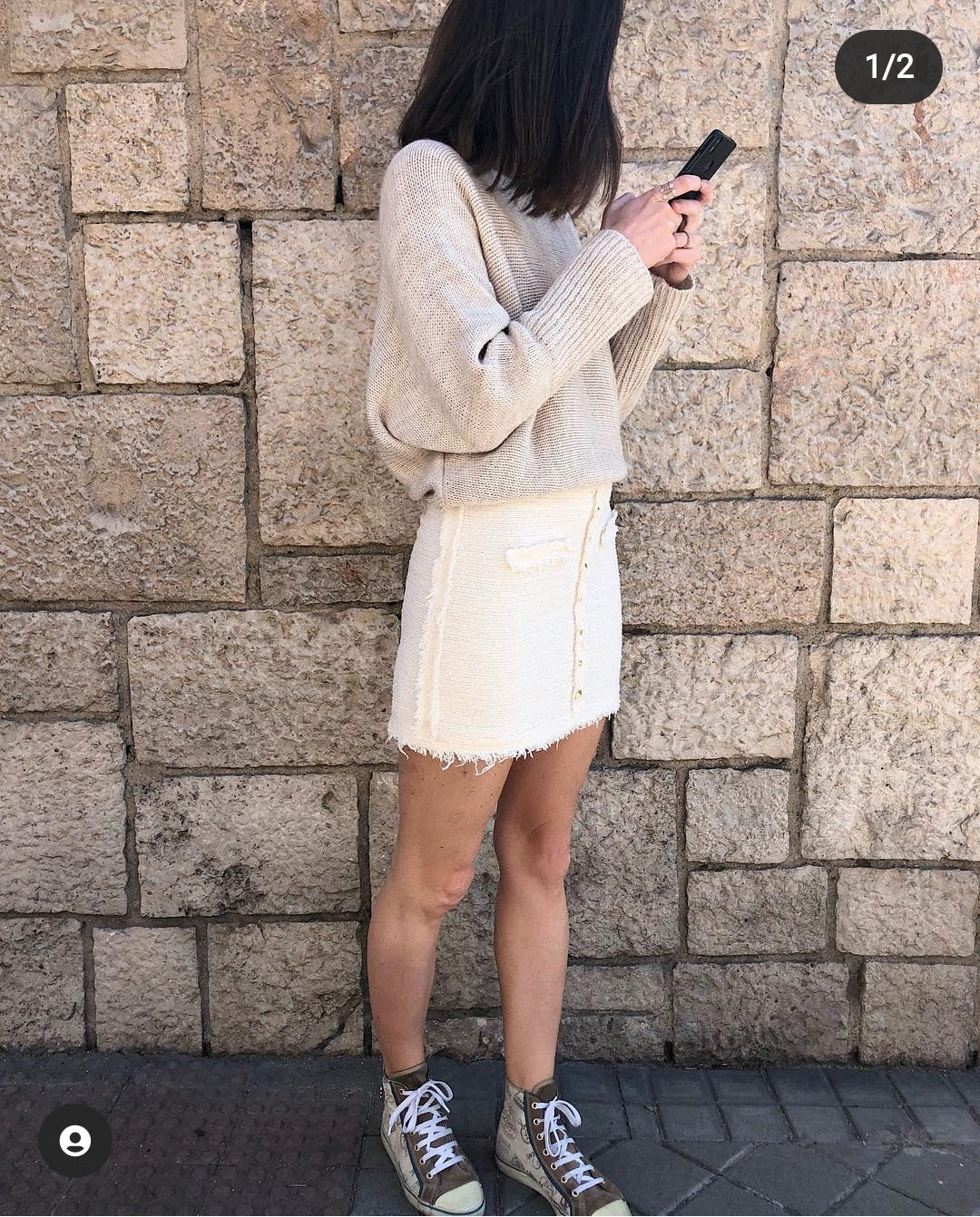 ZARA. Falda Tweed beige T.m