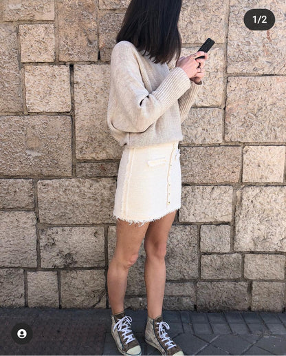 ZARA. Falda Tweed beige T.m