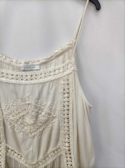 VIOLETA BY MANGO. Top beige encaje T.m