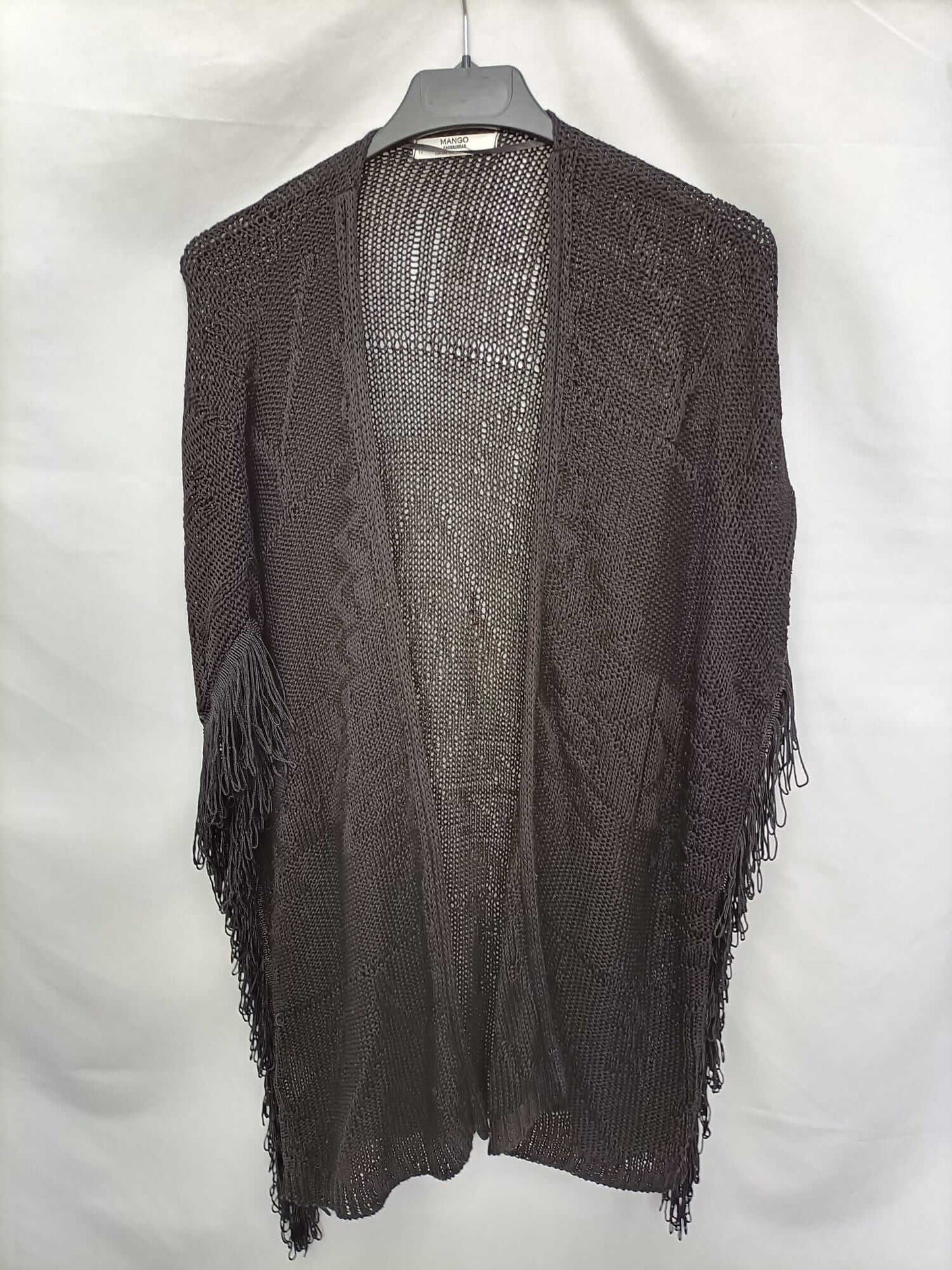 MANGO. Black fringed cardigan