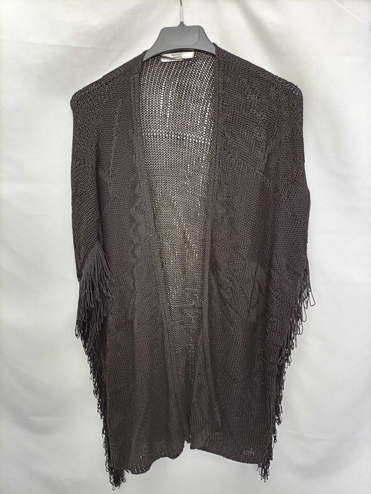 MANGO. Black fringed cardigan