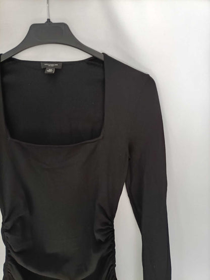 ANN TAYLOR.Top punto negro fruncido T.xs