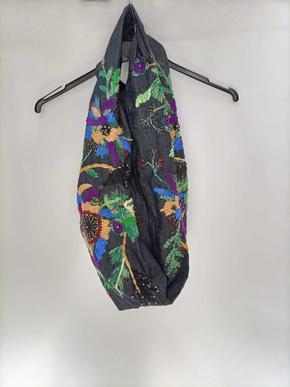 ZARA.Bolso tejido denim bordado