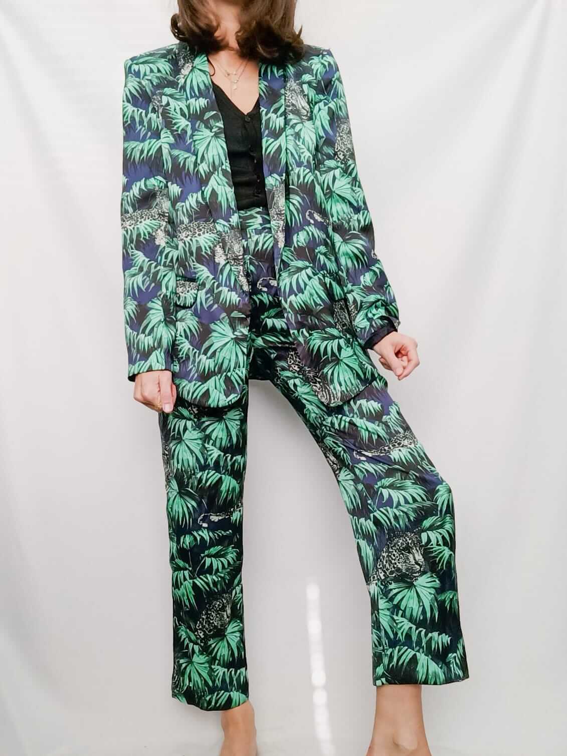 ZARA.Pantalones fluidos selva T.s