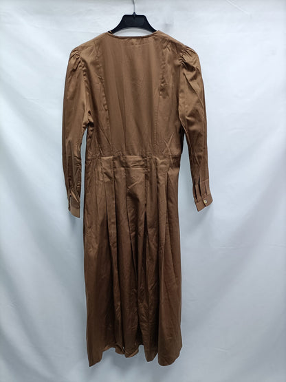 ZARA.Vestido midi marrón abotonado T.m