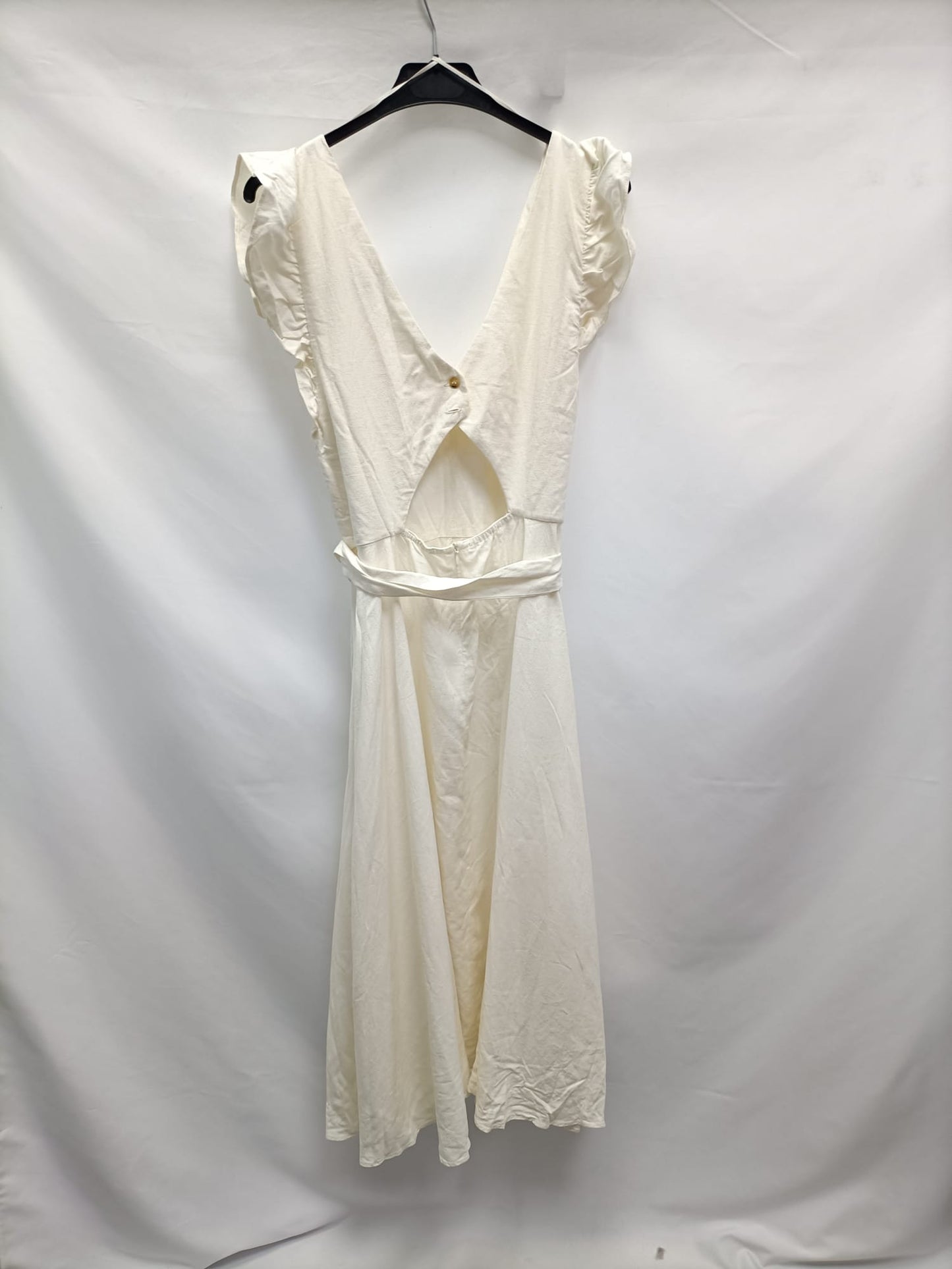 ZARA.Vestido midi blanco roto T.L