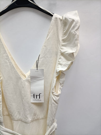 ZARA.Vestido midi blanco roto T.L