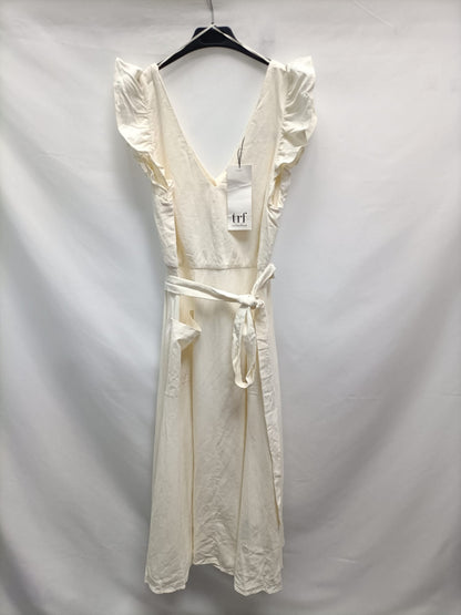 ZARA.Vestido midi blanco roto T.L