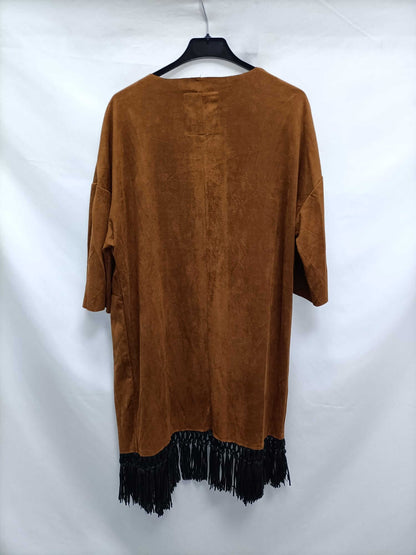 PULL&BEEAR.Kimono/sobrecamisa antelina flecos T.s