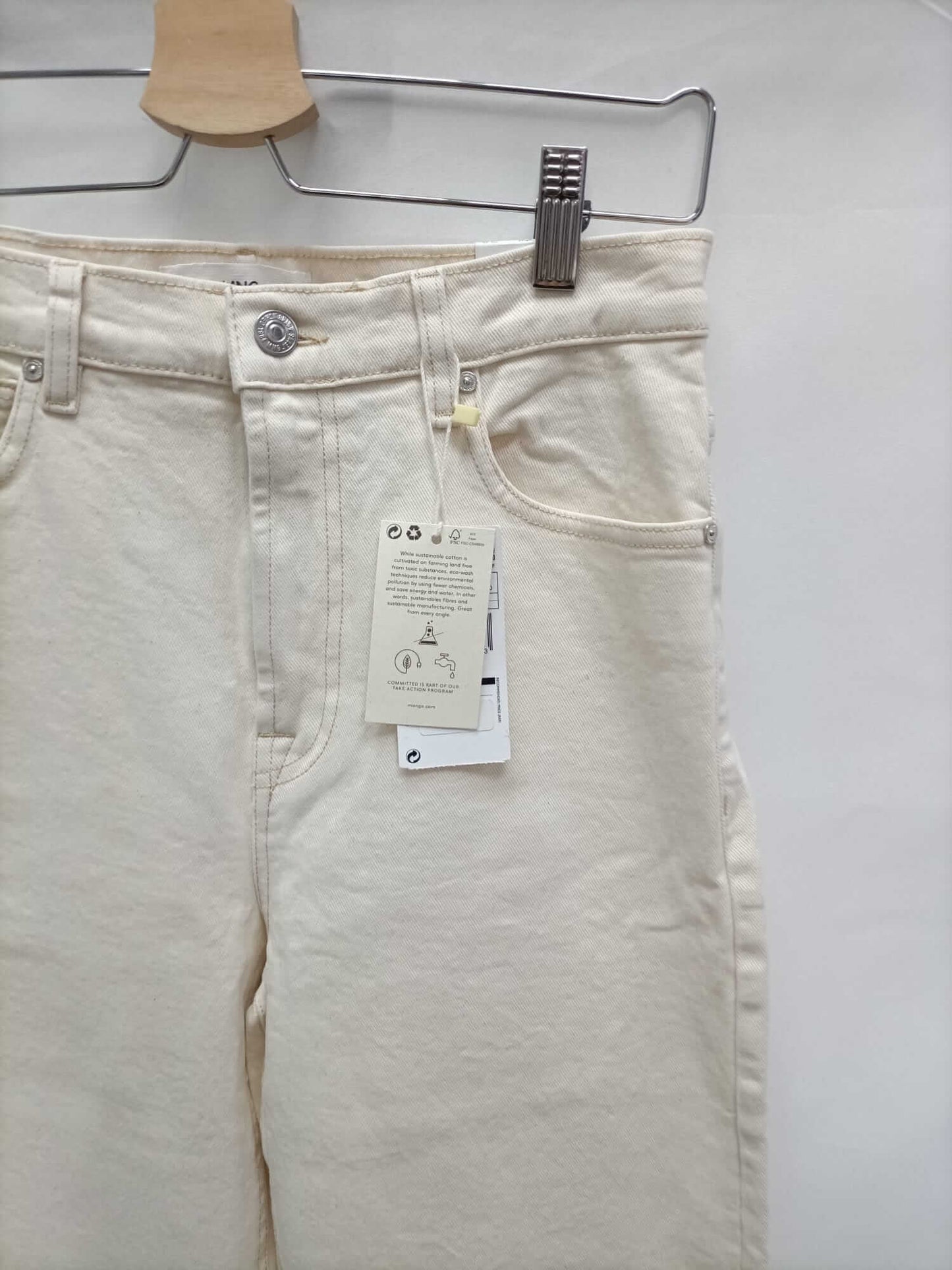 MANGO.Pantalones wide leg beige T.38