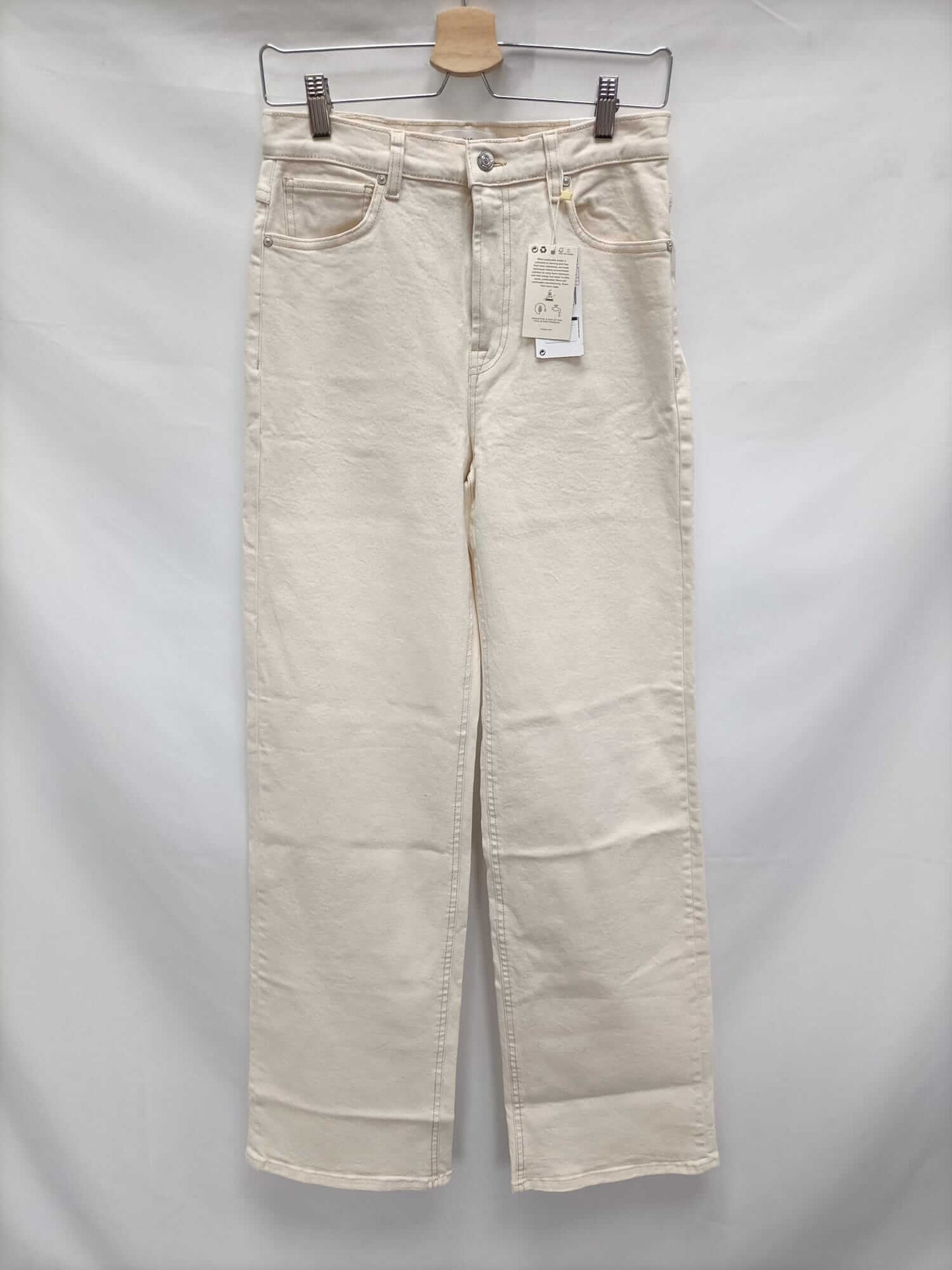 MANGO.Pantalones wide leg beige T.38