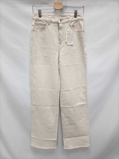 MANGO.Pantalones wide leg beige T.38