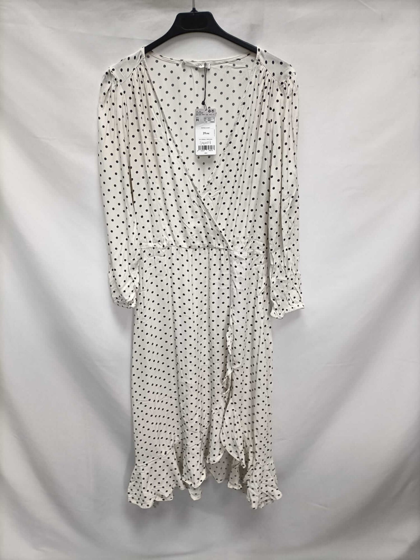 MANGO.Vestido midi lunares cruzado T.m